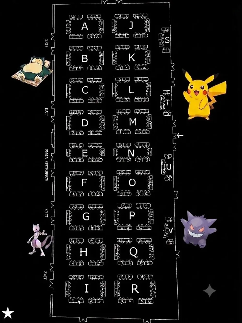 Havoc Unleashed floor plan, tables A through R